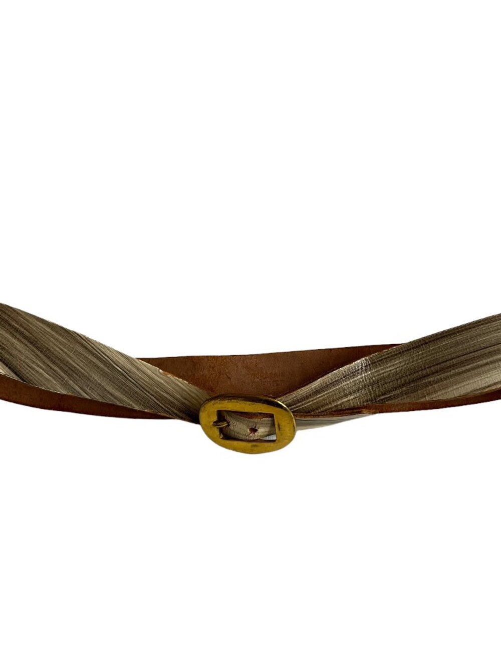 Vintage waist belt off white leather brushed black stripes asymmetrical